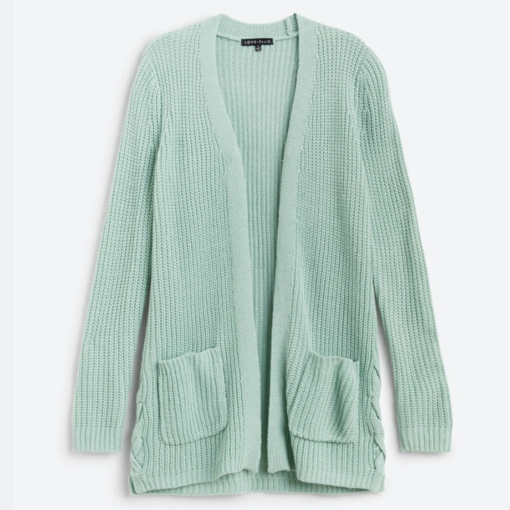 LOVE ELLIE Audra Side Lace Up Detail Textured Cardigan, Sage Green, Women's L - Picture 1 of 12